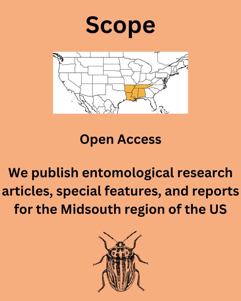 mea_msu's tweet photo. Call for Papers Midsouth Entomologist (ISSN: 1936-6019): Serves entomologists in the midsouth region of the USA (LA, MS, AR, TN, and AL). We include peer reviewed research articles, notes, and reports. More info: Dr. Pat Wooden, Interim Editor, at midsouthenteditor@gmail.com. https://t.co/gjfM9Sa4oR