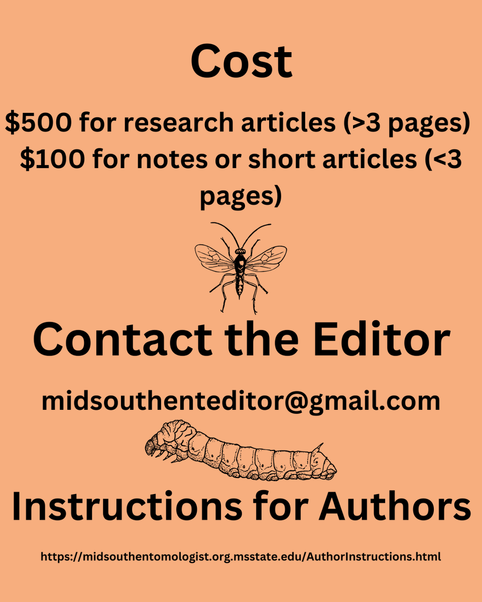 mea_msu's tweet photo. Call for Papers Midsouth Entomologist (ISSN: 1936-6019): Serves entomologists in the midsouth region of the USA (LA, MS, AR, TN, and AL). We include peer reviewed research articles, notes, and reports. More info: Dr. Pat Wooden, Interim Editor, at midsouthenteditor@gmail.com. https://t.co/gjfM9Sa4oR