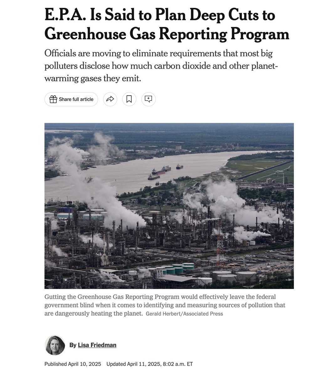 There is no point to EPA's greenhouse gas reporting program. Emissions are irrelevant to global climate and are not otherwise any sort of "pollution." The needless reporting program should be terminated.

nytimes.com/2025/04/10/cli…