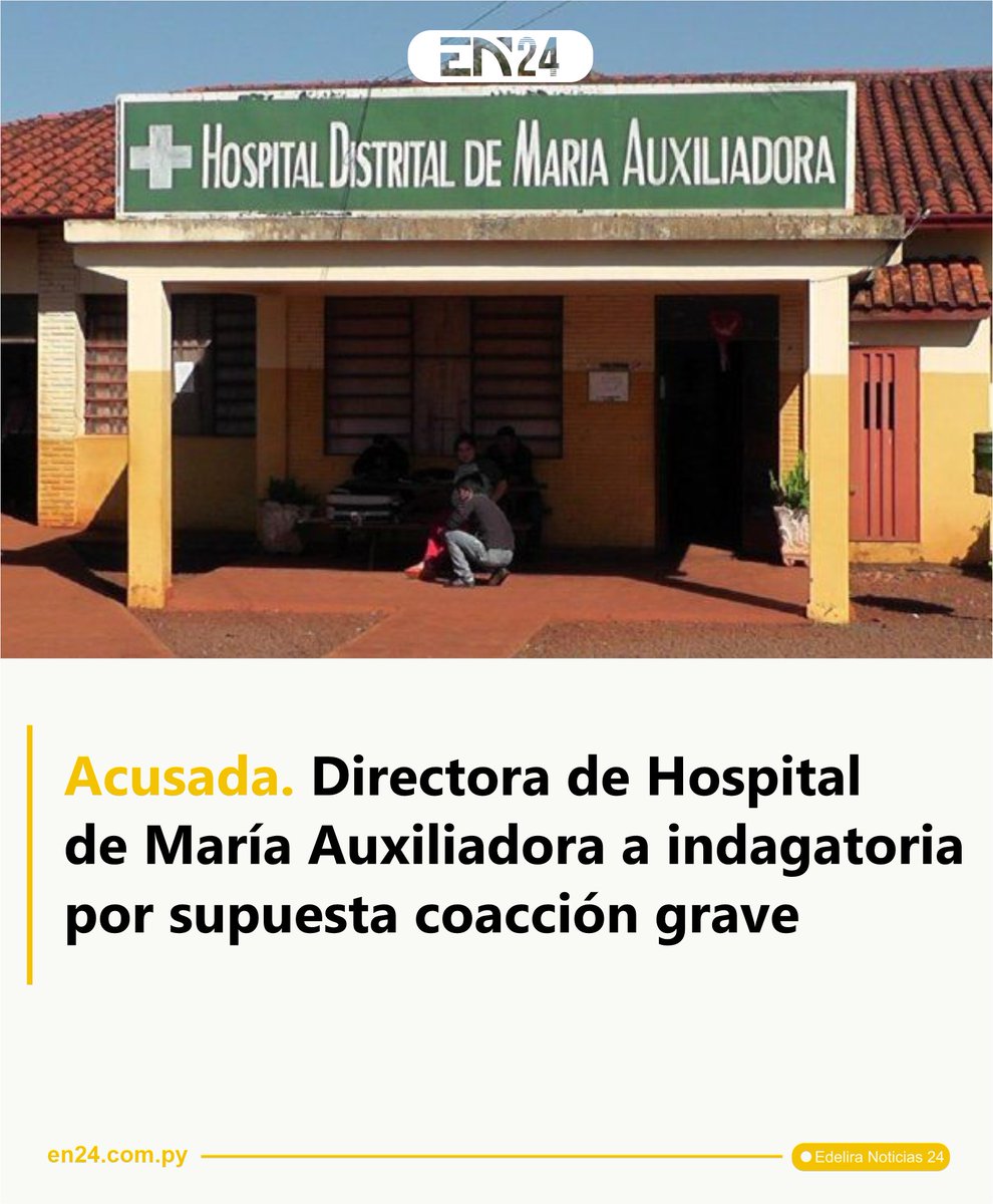 EdeliraNoticias's tweet photo. La directora del Hospital de María Auxiliadora, Dra. Teresita Vega, enfrenta una investigación por supuesta coacción grave y otros delitos. Fue convocada por el Ministerio Público para su declaración indagatoria después de ser demandada por dos funcionarias del hospital @msaludpy https://t.co/Ckrius9eME