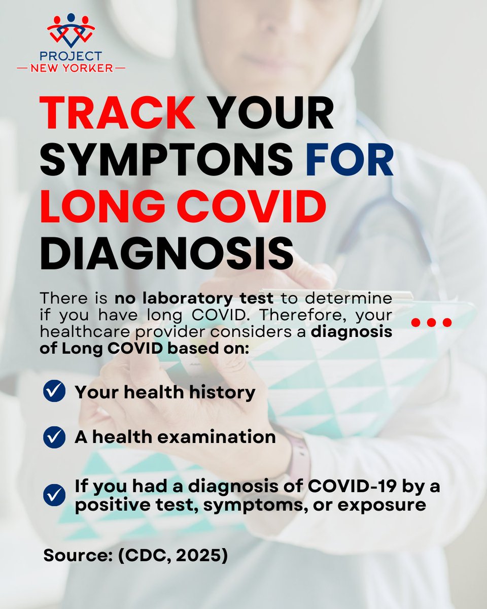 ProjectNYorker's tweet photo. 🧠 Still feeling unwell long after COVID? You’re not alone.
There’s no lab test for Long COVID — diagnosis is based on your health history, symptoms, and past COVID-19 exposure.

source: https://t.co/Commlf9ICS

#LongCOVID #PostCovidCare #HealthAwareness #ProjectNewYorker https://t.co/379f1qG381