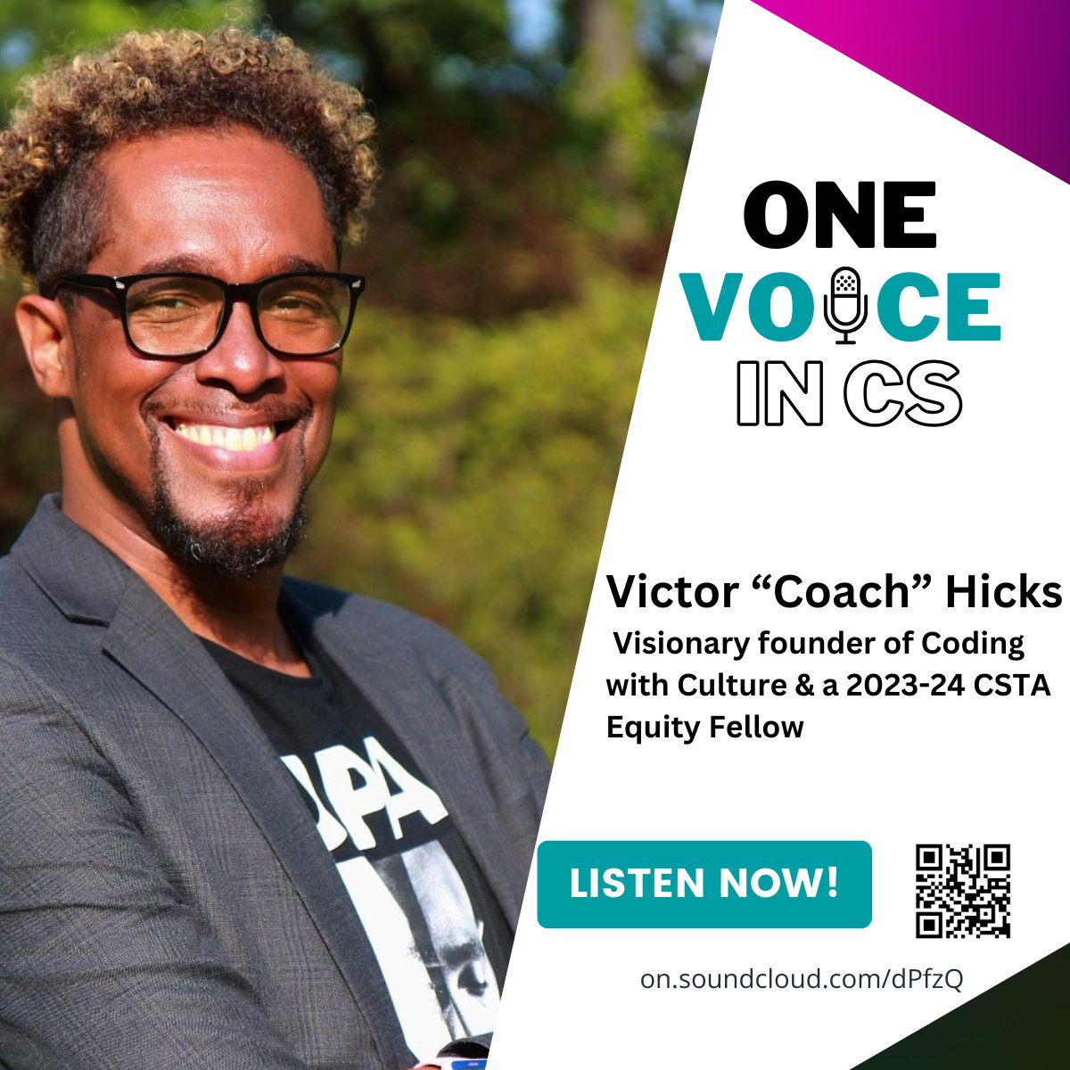 MrsYorkME's tweet image. Victor "Coach" Hicks joins us for episode 18 of One Voice in CS to share his perspective and tips for reaching all students! Listen now: on.soundcloud.com/1HnfqvWuPnuRRS… #codingwithculture #cstaequityfellows #csta