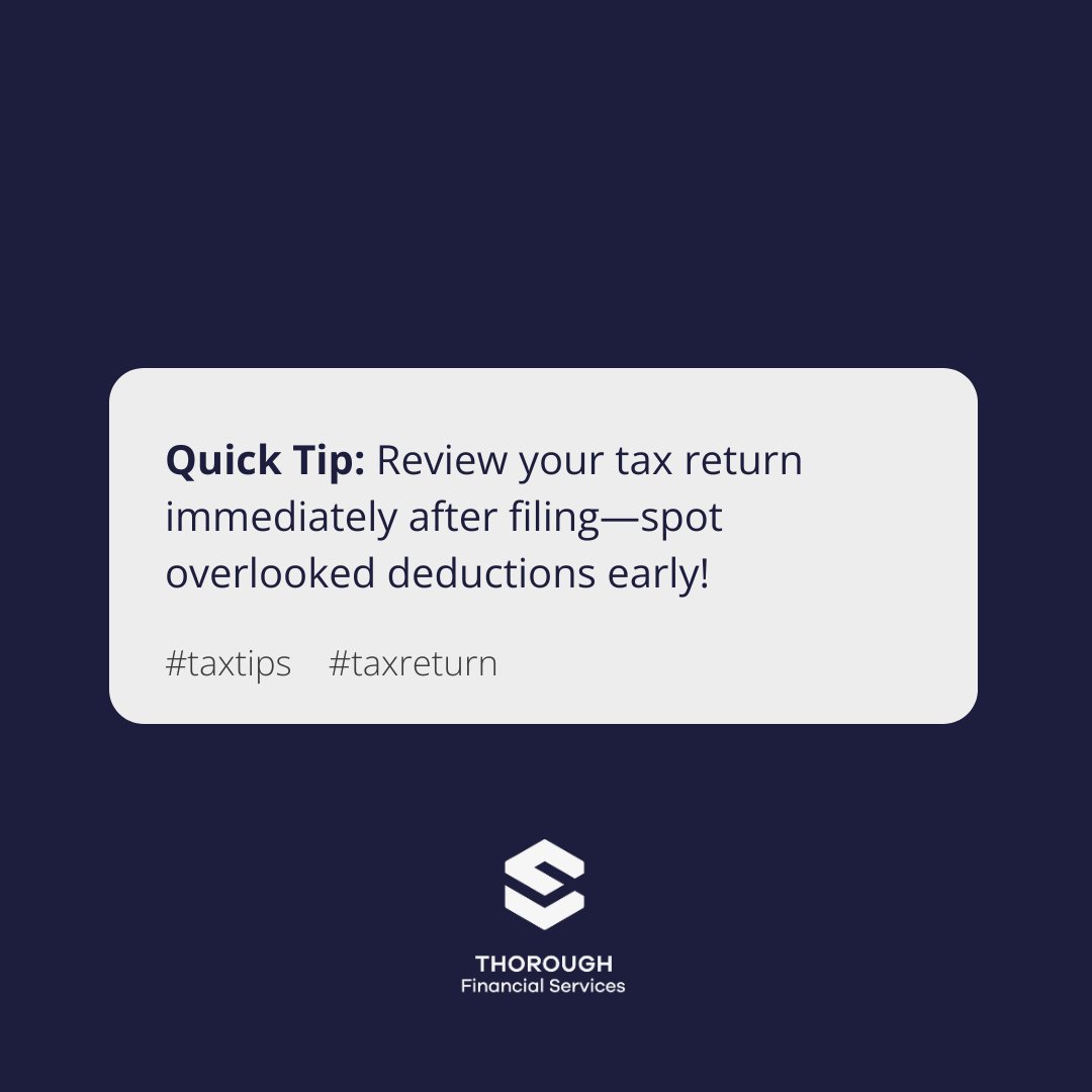 joelleecpa's tweet photo. Quick Tip: Review your tax return immediately after filing—spot overlooked deductions early! 

#TaxTips #FinancialLiteracy https://t.co/xjs6N7jxL1