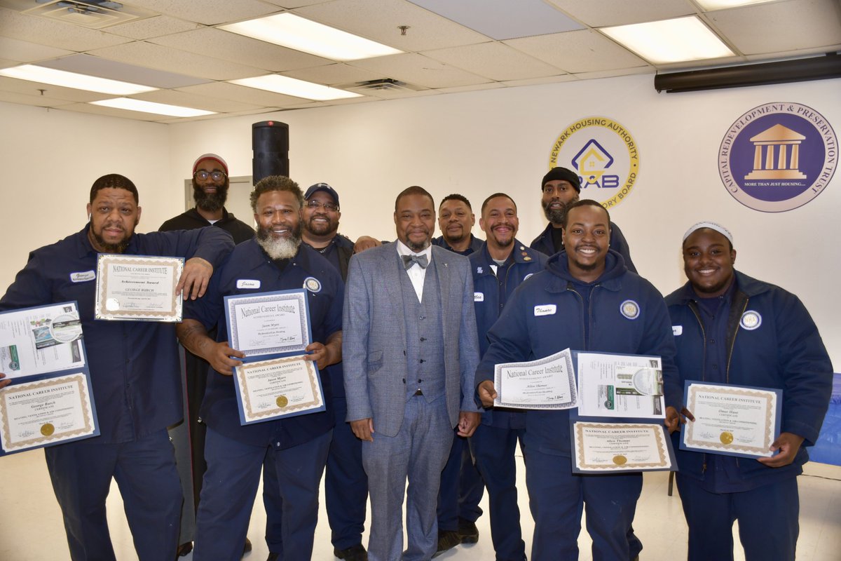 NewarkPHA's tweet photo. Congratulations to 9 NHA Maintenance staff who earned their HVAC I &amp; II certifications from the National Career Institute.

Thanks to Dr. George P. Blount &amp; NCI for helping us train &amp; elevate our team.

This is how we grow our people &amp; better serve Newark! https://t.co/Ekrq5UnKcI