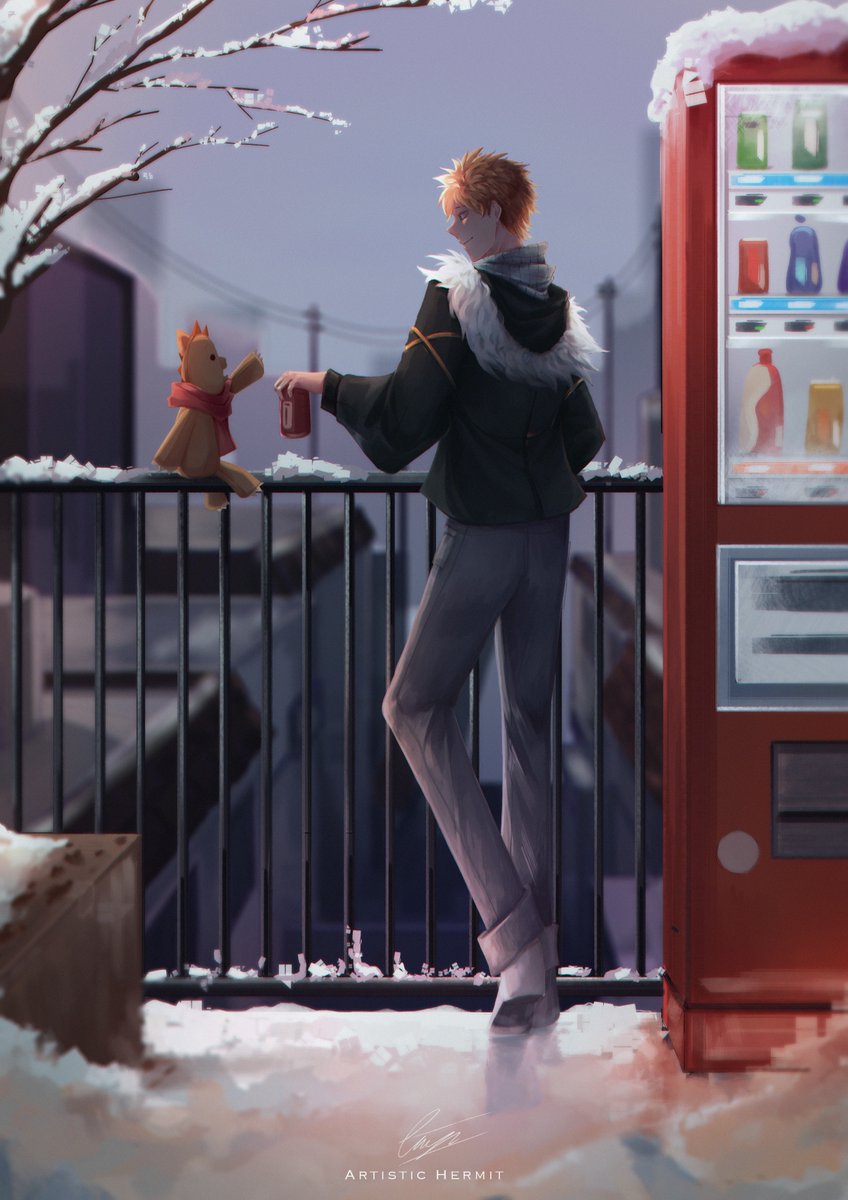 Drew this for a Winter Exchange event on a discord a few months ago.

Anyway, I'm back home from the UK. I haven't checked social media in weeks and I got buried under all the notifications. I still have lots of work to do for the next three weeks.

#bleach #ichigokurosaki #kon