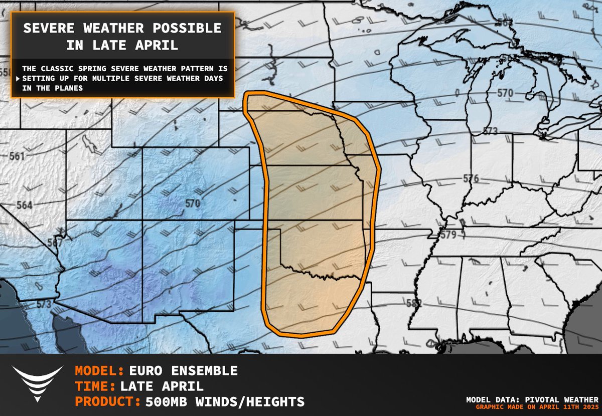 SEVERE WEATHER &amp; TORNADO POTENTIAL UPTICK COMING LATE APRIL IN THE GREAT PLAINS!

A major pattern shift is expected as early as April 18-20 across the central and southern parts of Tornado Alley, as a large trough is forecast to evolve across the Mountain West. This will excite a