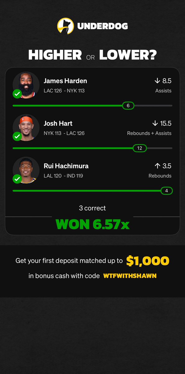 WTFWithShawn's tweet photo. Real Wins Using These Tools

I’m not just hyping it. I’m using it — and winning.

Here’s a look at some of my recent Underdog wins using the Optimizer:

These tools found all of these plays. I just plugged ’em in. 

Use my code WTF for 25% OFF your first month.

Join here: https://t.co/2hqZfgIblp