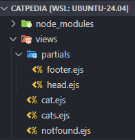 macco_lin's tweet image. #Udemy #WebDeveloperBootcamp Day45！
パーシャルでビュー共通化するの気持ちいい～☺️
jsonデータをHTMLに反映するのも楽しいね♪
朝から晩までめちゃ地味なことやってます…🫠
＊画像は作り始めたCatPediaの骨組みです
#Web制作学習 #バックエンド勉強中