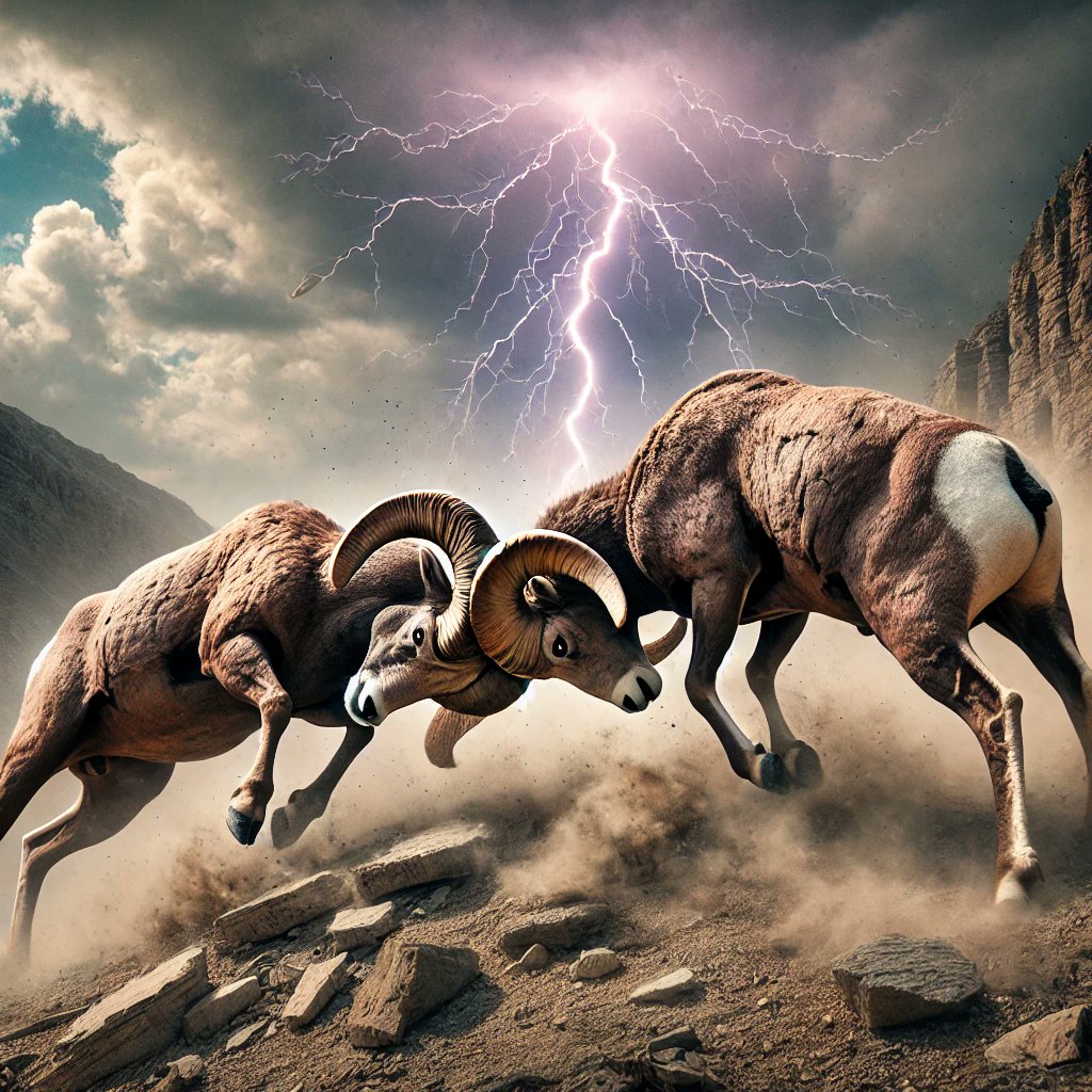 FlashToBlast's tweet photo. @AMAZlNGNATURE Bighorn sheep clashing with their horns in a dramatic moment. https://t.co/7AjgmeNJ7s