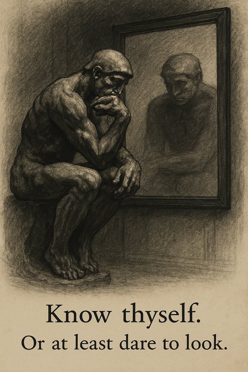 rhythmcam's tweet photo. “Know thyself. Or at least dare to look.”
Reflection is brutal. But ignorance? That’s a slow death in disguise.
#Philosophy #SelfAwareness #MirrorMindset
#HighClassPhilosophyTalk #DeepThoughts #ExistentialQuotes https://t.co/1AUW7FoRLh