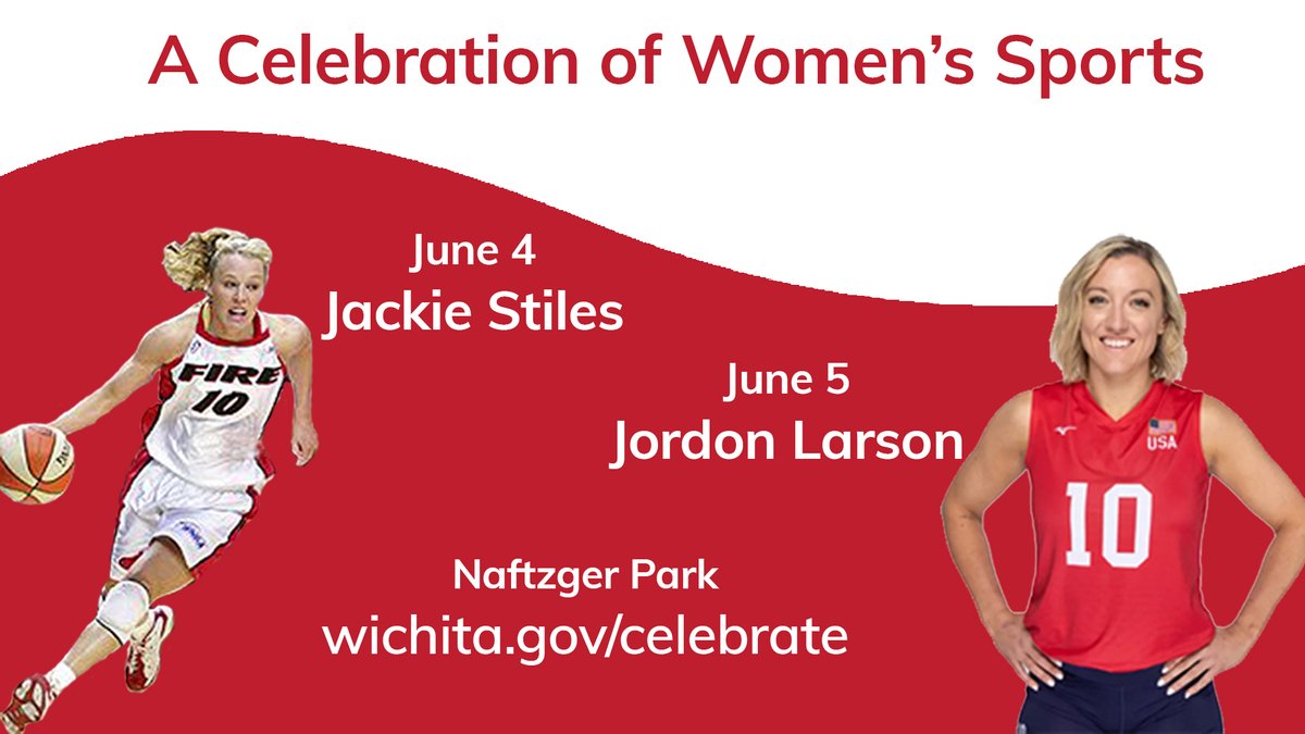 Come see The Ponytail Assassin, (WNBA Start Jackie Stiles) and The Governor, (LOVB Omaha/Team USA Volleyball Star Jordan Larson) on June 4th &amp; 5th! If you would like to help support the event, you can donate here: gofundme.com/a-celebration-… Learn more at wichita.gov/celebrate.