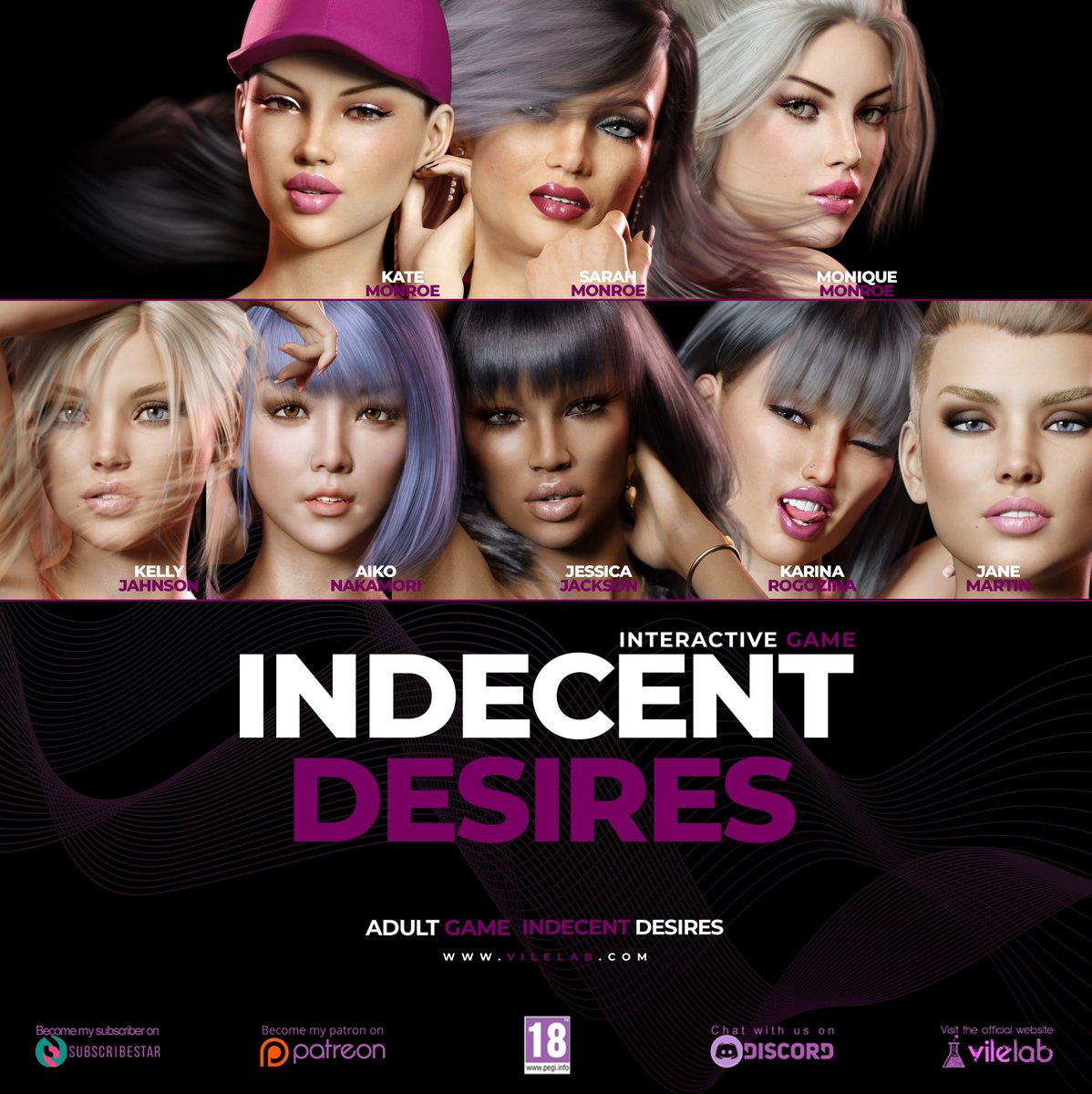Check out Vilelab and their game Indecent Desires! The game looks amazing, and it has some wonderful characters! If you are looking for some high-quality fetish content, you are going to like Indecent Desires!

Check: patreon.com/Vilelab | linktr.ee/Vilelab