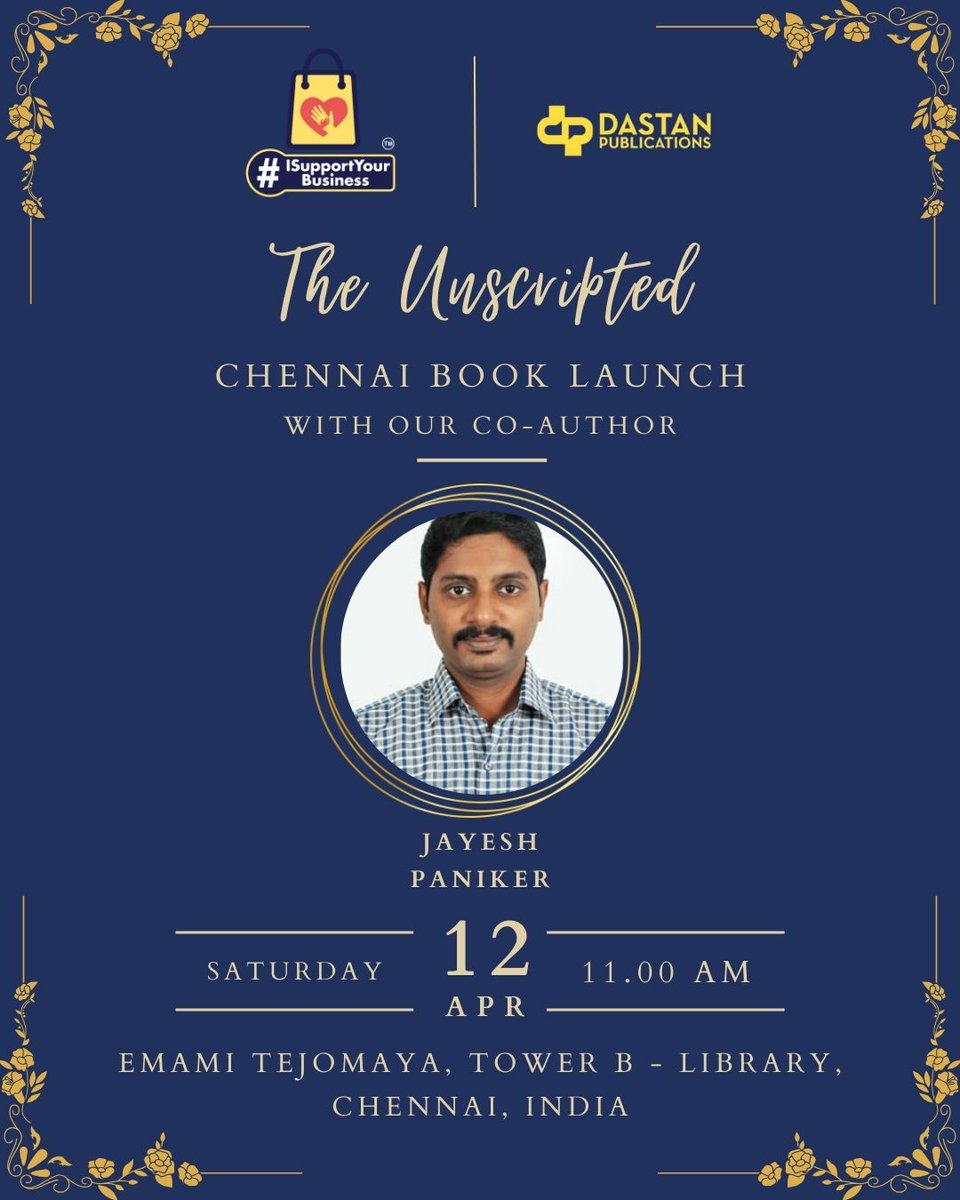 ISYB_123's tweet image. Greetings ISYBians!

Kicking off the final 7th UNSCRIPTED BOOK LAUNCH Season happening in the Chennai, starring our co-author Jayesh Paniker

#ISupportYourBusiness #UNSCRIPTED2025