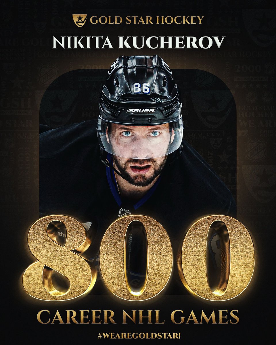Congratulations to Nikita Kucherov of the #GoBolts on playing his 800th career NHL game tonight! #WeAreGoldStar!