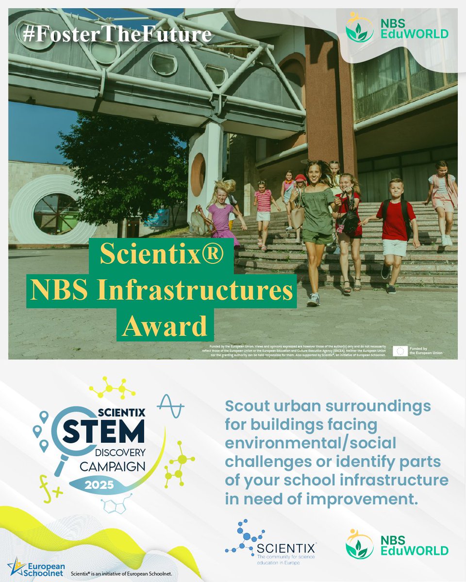 🌱Join the #Scientix NBS Infrastructures Award! 🏫
🔎 Identify areas in your school that need improvement, plan #NBS ideas and submit your idea to the #SDC25 Map!🗺️
🏆Winners get a chance to fly to Brussels or Greece!✈️
👉bit.ly/scx_awards
💫 Co-organised by <a href="/NBS_EduWORLD/">NBS EduWORLD</a>