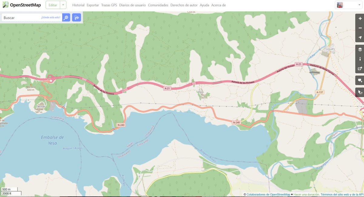 Seguimos trabajando y ya tenemos indicado en #OpenStreetMap el nuevo tramo recién inaugurado de la autovía #A21 🛣️ entre Sigües y Tiermas openstreetmap.org/#map=12/42.598…