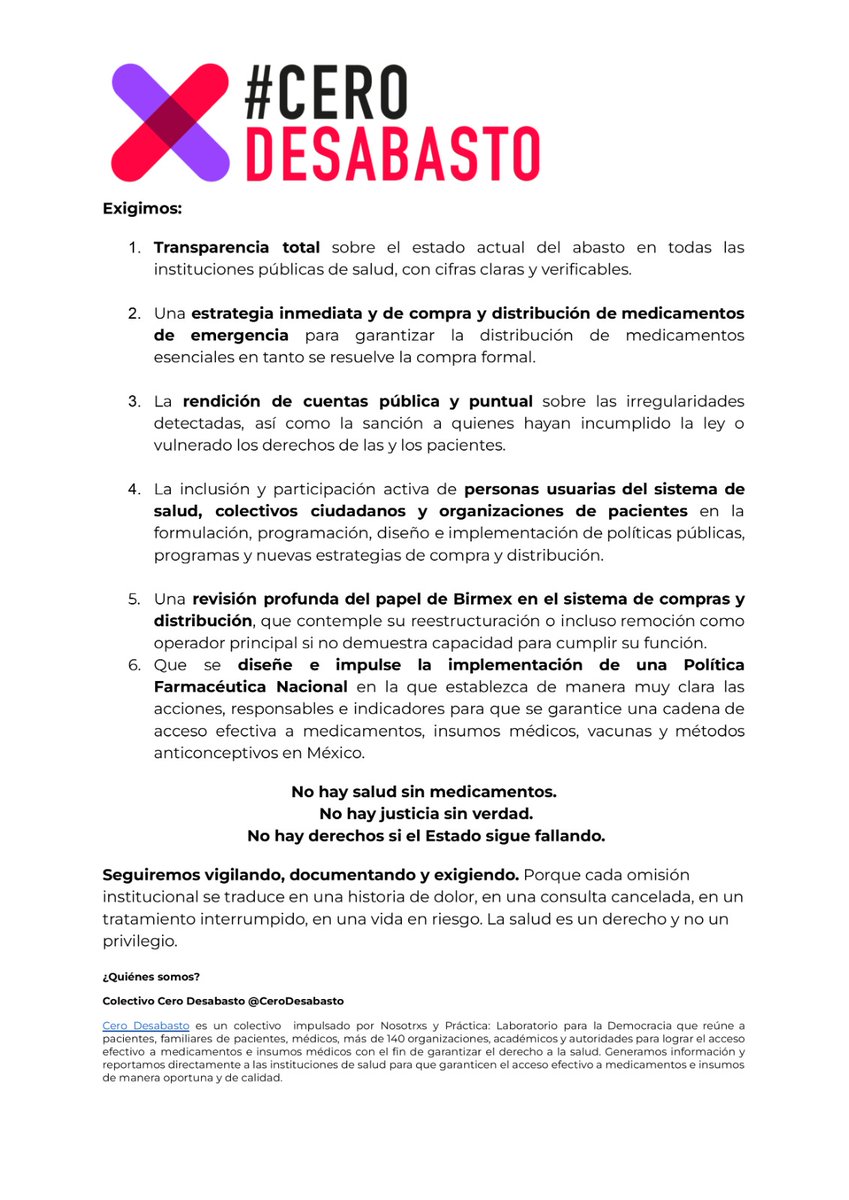 cerodesabasto's tweet image. 🚨 Pronunciamiento tras la cancelación del proceso de compra consolidada 2025–2026.

⚠️ Esta decisión pone en riesgo millones de vidas. Exigimos transparencia, sanciones y soluciones estructurales.

📝 Lee y comparte el pronunciamiento completo

📢 La salud es un derecho