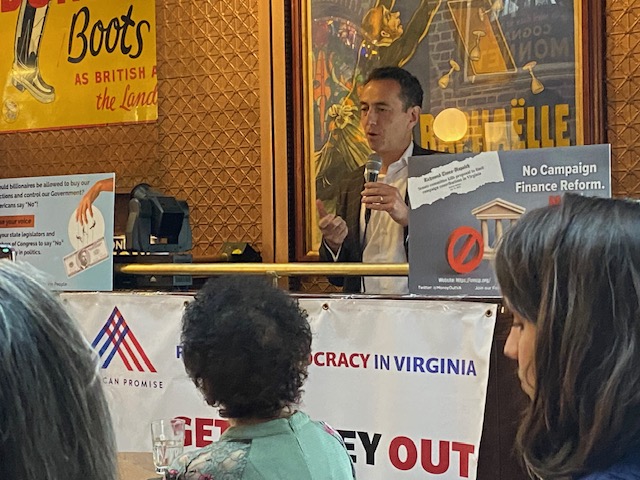 MoneyOutVA's tweet photo. Many thanks to our VA Democracy Warriors who came out to our VA #moneyout Happy Hour where we celebrated the passage of the campaign finance bill restricting personal use of campaign donations!  Thanks to @DavidBulova, Marcus Simon, and Karen from @JenniferBoysko's office. https://t.co/Jz6R88nGzc