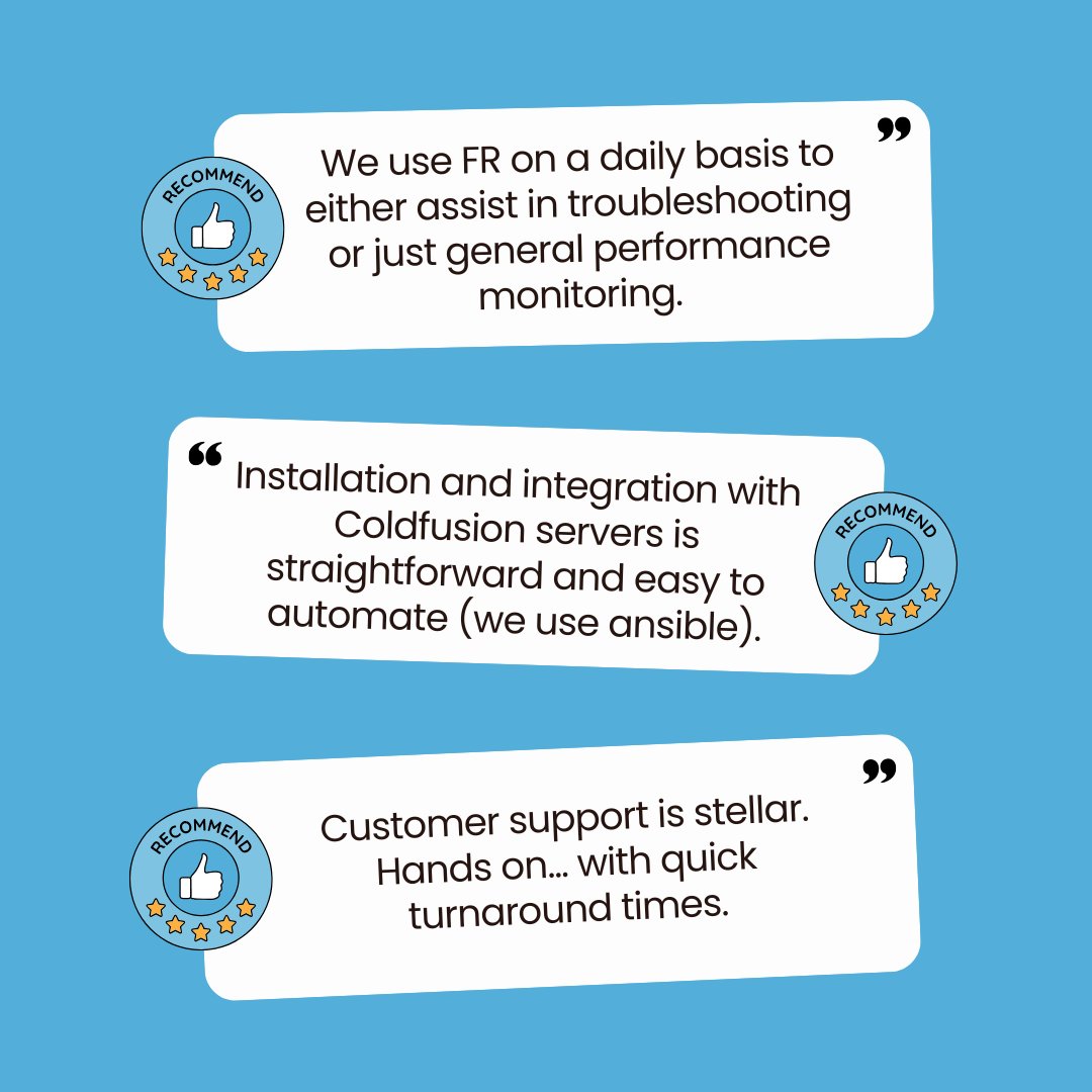 Fusion_Reactor's tweet photo. See why developers call FusionReactor the best tool for #ColdFusion monitoring in our latest blog: https://t.co/sB3DJVlJh8

#APM #DevOps #ApplicationPerformance #CFML https://t.co/eLKg7g1Iyf
