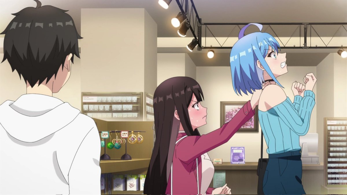 Rixi0303's tweet photo. "Enochi's clothes today are so lewd!"
And Rion went neck grabbing Himari out of blushing. 

Himari is telling the truth 😳 

#だんじょる #danjoru https://t.co/7tZ1nMW1IT