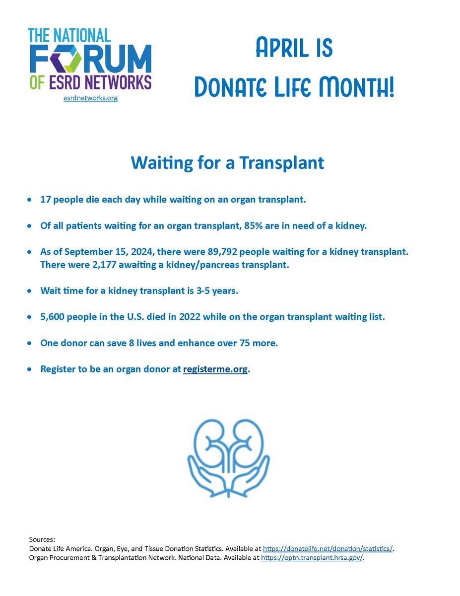 The flyer for week 2 of #DonateLifeMonth is now available! Download it and others at esrdnetworks.org/donate-life-mo… and be sure to share!