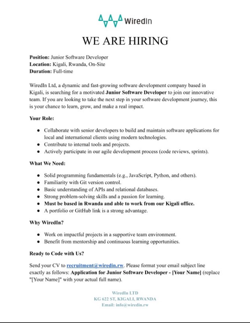We’ve moved into the selection process and are no longer accepting new applications on this position.
Thank you to everyone who applied! 🙏 
#HiringUpdate #WiredIn #JobClosed
