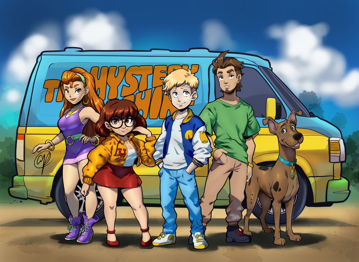 TeamRushGame's tweet image. Modern take on the Scooby Gang. Finally got the time to finish it.
#scoobydoo #daphne #velma #shaggy #illustration #handdrawn