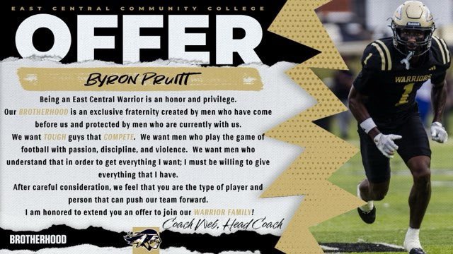 Byron (Bp) Pruitt (@byronpruitt_) on Twitter photo #AGTG After a great conversation with <a href="/Coach_Webster2/">Jonathan J. Webster</a> i am blessed to receive my 2nd offer from <a href="/eccc_football/">East Central Warrior Football 🏈</a> <a href="/shayhodge3/">Shay Hodge™</a> <a href="/MacCorleone74/">Rion (Ree-un) Young</a>
#LLM💜💜 #AGTG After a great conversation with <a href="/Coach_Webster2/">Jonathan J. Webster</a> i am blessed to receive my 2nd offer from <a href="/eccc_football/">East Central Warrior Football 🏈</a> <a href="/shayhodge3/">Shay Hodge™</a> <a href="/MacCorleone74/">Rion (Ree-un) Young</a>
#LLM💜💜