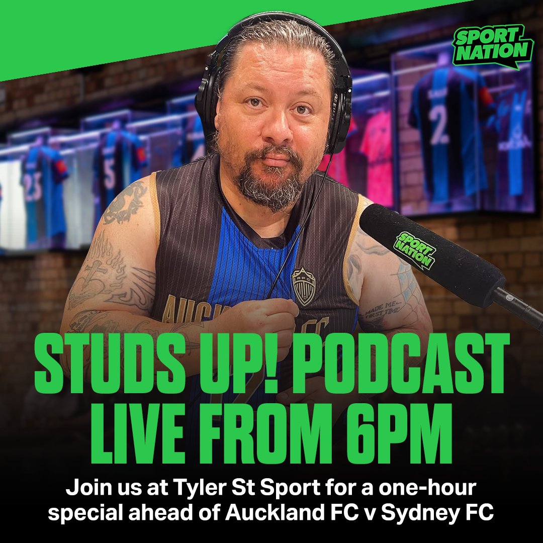 SportNationNZ's tweet photo. We are LIVE from Tyler St Sport today ahead of @fc_auckland's 7pm clash with Sydney FC! โฝ๏ธ
FIND YOUR FREQUENCY ๐ https://t.co/sbhRKzH7A4
#StudsUp | #ALM https://t.co/q51IJGUbOg