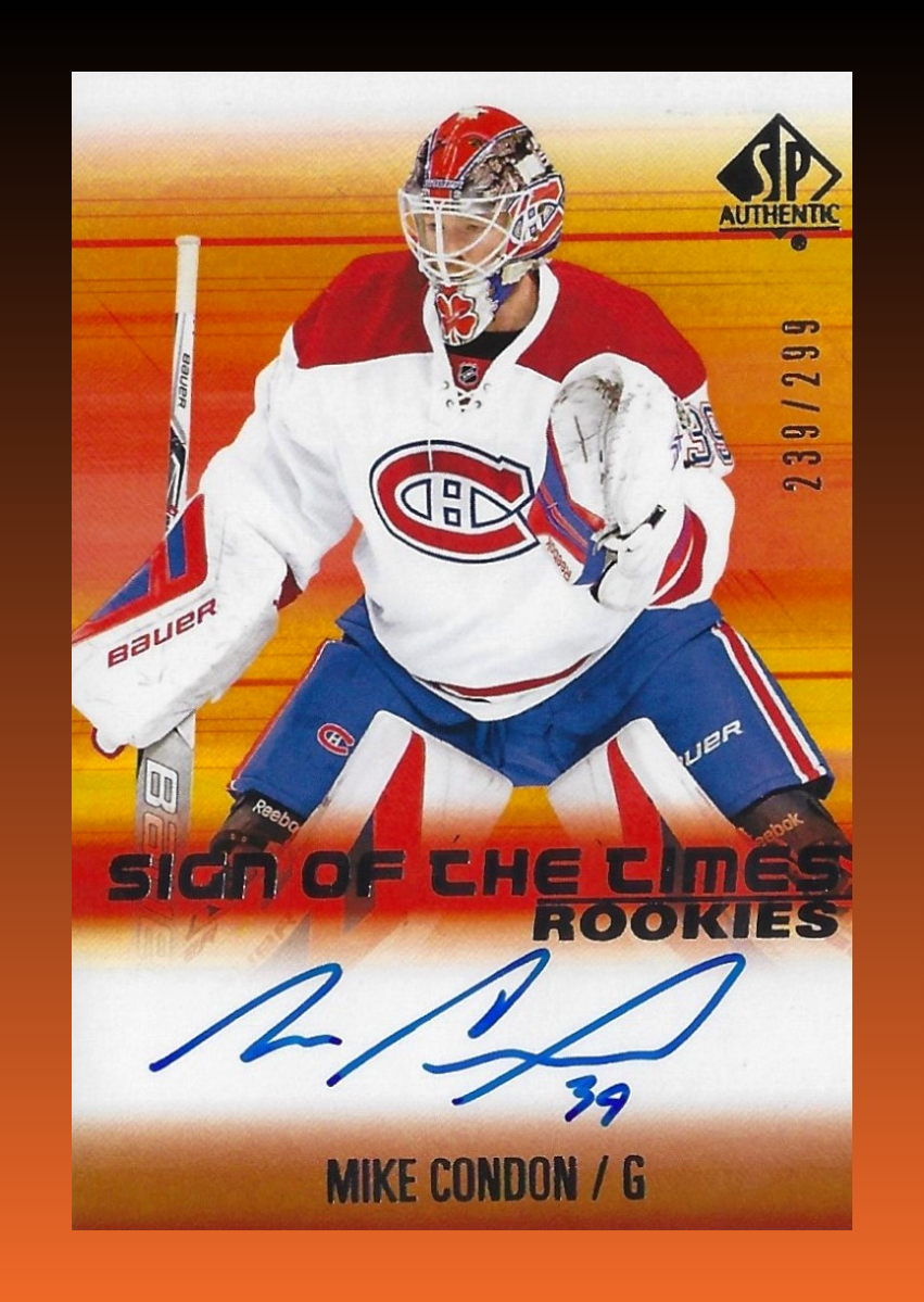 HeroesofCrease's tweet photo. A goalie who stopped all 18 shots he ever faced from Alex Ovechkin is up for #SignatureSaturday.

This 2015-16 #SPAuthentic Sign of the Times Rookies card features a clean, hard-signed signature of #MontrealCanadiens rookie, Mike Condon. The card was limited to 299 copies. https://t.co/80tQL8DowS