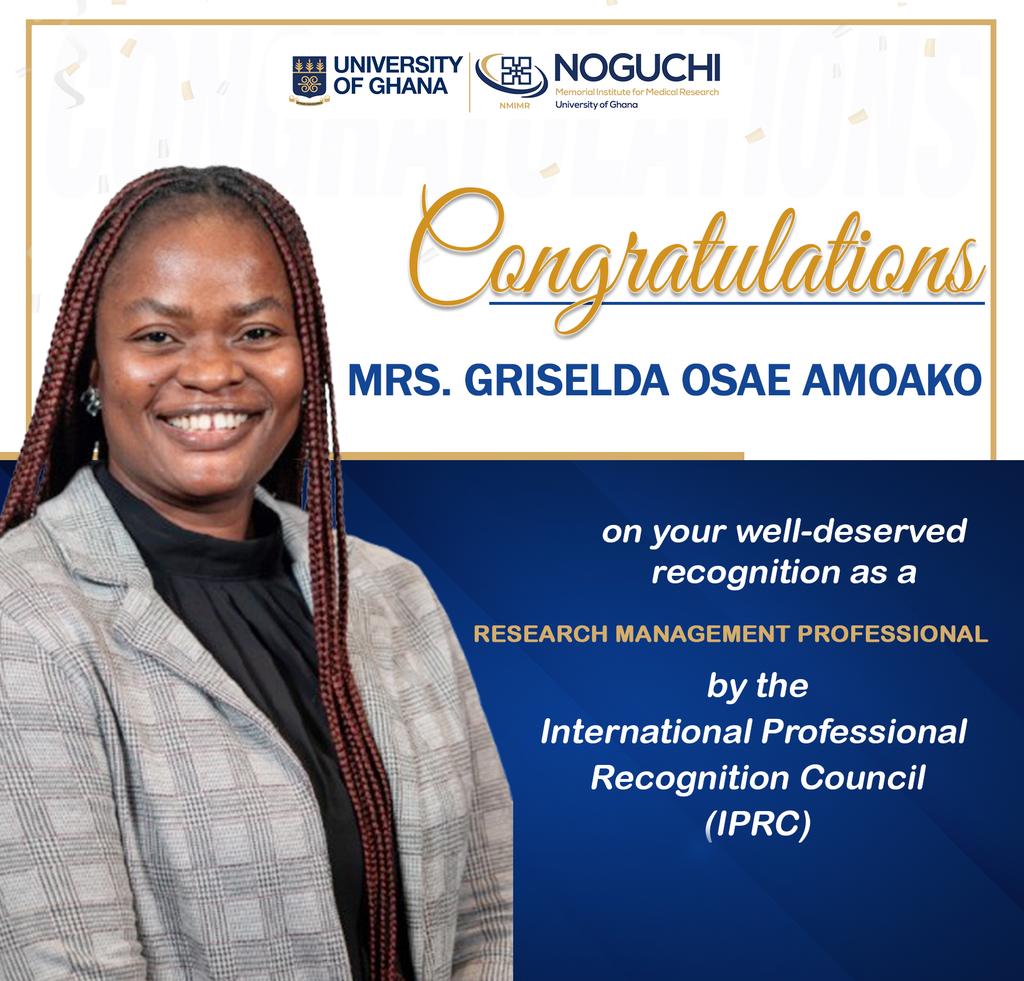 Noguchi Memorial Institute for Medical Research (@nmimr_ug) on Twitter photo Congratulations, Mrs. Griselda Osae Amoako,ย on your recognition as a Research Management Professional (RMP) by the International Professional Recognition Council (IPRC), <a href="/iprcouncil_off/">International Professional Recognition Council</a>
<a href="/NMIMR_UG/">Noguchi Memorial Institute for Medical Research</a> is proud to celebrate you for your achievement๐๐ฝ๐๐ฝ Congratulations, Mrs. Griselda Osae Amoako,ย on your recognition as a Research Management Professional (RMP) by the International Professional Recognition Council (IPRC), <a href="/iprcouncil_off/">International Professional Recognition Council</a>
<a href="/NMIMR_UG/">Noguchi Memorial Institute for Medical Research</a> is proud to celebrate you for your achievement๐๐ฝ๐๐ฝ