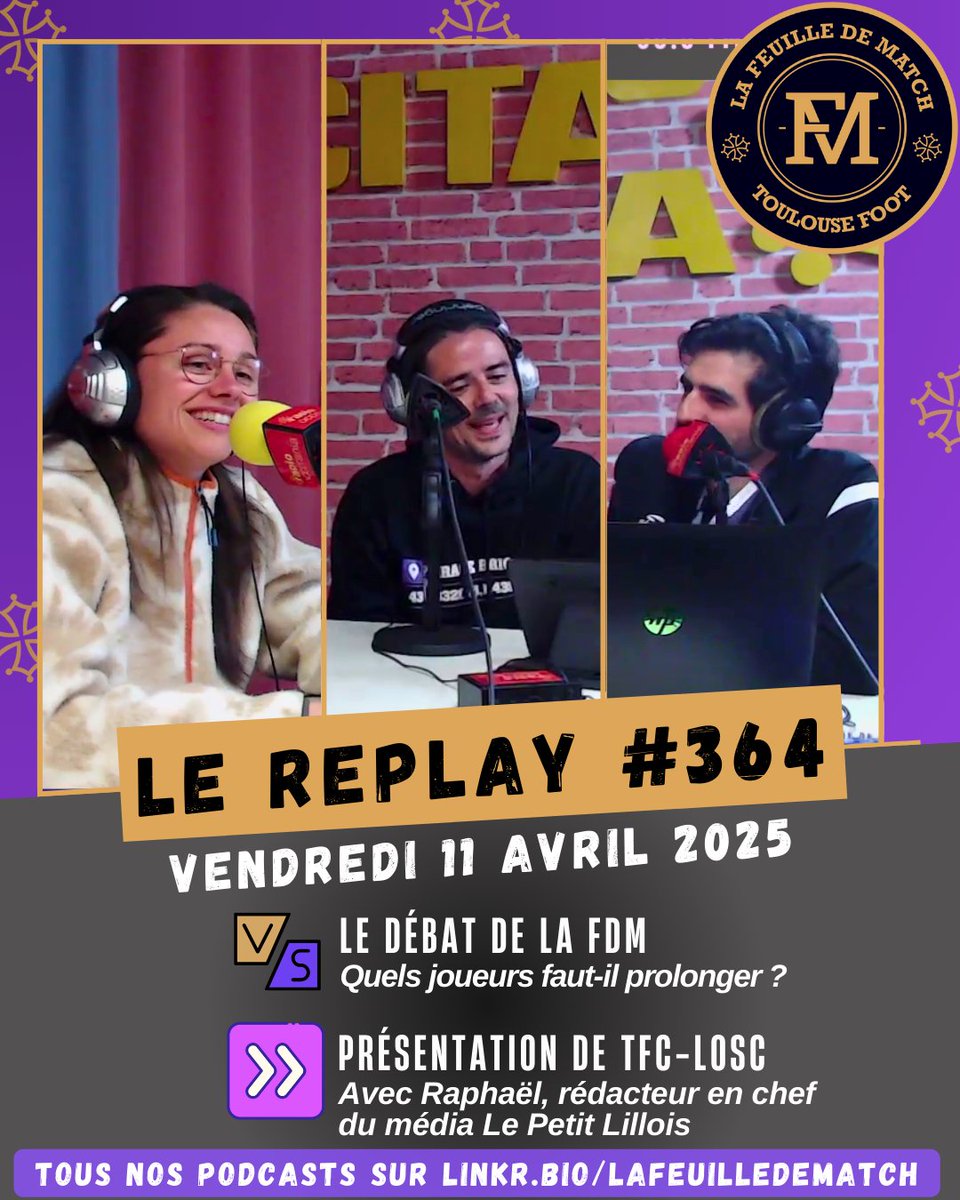 FDMToulouseFoot's tweet photo. 📻Le replay de la 364è #FDMToulouse Foot du vendredi 11/04

▶️Actus du TFC, le calendrier de l'académie, le match TFC fém.-Le Mans avec le coach Antoine Gérard
▶️Le débat de la FDM : quels joueurs faut-il prolonger ? Le point sur les contrats
▶️Présentation #TFCLOSC avec @Rouph_mrc, rédacteur en chef du média @LePetitLillois

🎧Le podcast ➡️ https://t.co/xHjPzgsJCf