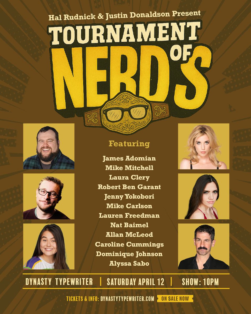 Tournament of Nerds (@tournamentnerds) on Twitter photo TOMORROW!!! You're too old for Coachella and too tired for rallies, so come see <a href="/BDayBoysMitch/">Mike Mitchell</a>
<a href="/JAdomian/">James Adomian</a> <a href="/JennyYokobori/">Jenny Yokobori</a> <a href="/alyssa_sabo/">Alyssa Sabo</a>
Robert Ben Garant <a href="/phatcarlson/">Michael R. Carlson</a> <a href="/allanmcleod/">Allan McLeod</a>
<a href="/RobinHiggins/">Robin Higgins</a> <a href="/halrudnick/">Hal Rudnick</a> & more
Our portion of the door goes to help Altadena Fire Relief TOMORROW!!! You're too old for Coachella and too tired for rallies, so come see <a href="/BDayBoysMitch/">Mike Mitchell</a>
<a href="/JAdomian/">James Adomian</a> <a href="/JennyYokobori/">Jenny Yokobori</a> <a href="/alyssa_sabo/">Alyssa Sabo</a>
Robert Ben Garant <a href="/phatcarlson/">Michael R. Carlson</a> <a href="/allanmcleod/">Allan McLeod</a>
<a href="/RobinHiggins/">Robin Higgins</a> <a href="/halrudnick/">Hal Rudnick</a> & more
Our portion of the door goes to help Altadena Fire Relief