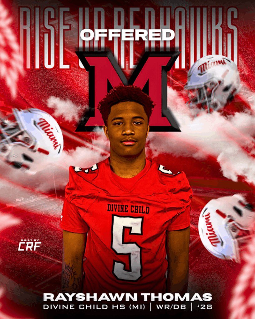 Rayshawn Thomas 2028 (@rayshawnt5) on Twitter photo //All glory to god // After an amazing visit and conversation with <a href="/DBCoachWhite/">Mitch White</a> I am BEYOND blessed to announce that I have received my 1st D1 offer to <a href="/MiamiOHFootball/">Miami Football</a>!!!! #R5
<a href="/claney101/">Chris Laney</a> <a href="/CoachMoore1001/">Matthew Moore</a> <a href="/DCHS_Football14/">DCHS Football</a> <a href="/TheD_Zone/">The D Zone</a> <a href="/AllenTrieu/">Allen Trieu</a> <a href="/RisingStars6/">Rising Stars Academy</a> //All glory to god // After an amazing visit and conversation with <a href="/DBCoachWhite/">Mitch White</a> I am BEYOND blessed to announce that I have received my 1st D1 offer to <a href="/MiamiOHFootball/">Miami Football</a>!!!! #R5
<a href="/claney101/">Chris Laney</a> <a href="/CoachMoore1001/">Matthew Moore</a> <a href="/DCHS_Football14/">DCHS Football</a> <a href="/TheD_Zone/">The D Zone</a> <a href="/AllenTrieu/">Allen Trieu</a> <a href="/RisingStars6/">Rising Stars Academy</a>