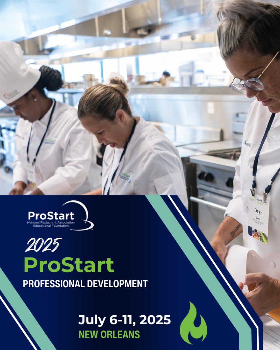 WeRRestaurants's tweet image. ProStart educators, join @NRAEF in New Orleans, July 6–11 for the 2025 ProStart PD experience!

Connect with fellow educators, gain insights from industry experts, and grow your network.

Spots fill fast — apply today: bit.ly/3XwgV0T
#MadeInProStart