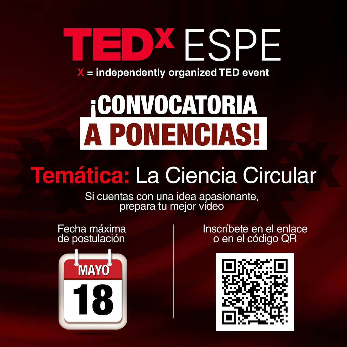 🔴📌 #TEDxESPE  abre su convocatoria a ponentes.

Este año exploraremos “La Ciencia Circular”: Ideas que conectan conocimiento, innovación y sostenibilidad.

¿Tienes una historia que inspire y transforme?
👉 Postula y sé parte del cambio: bit.ly/42xUWIz

📅 18-05-2025