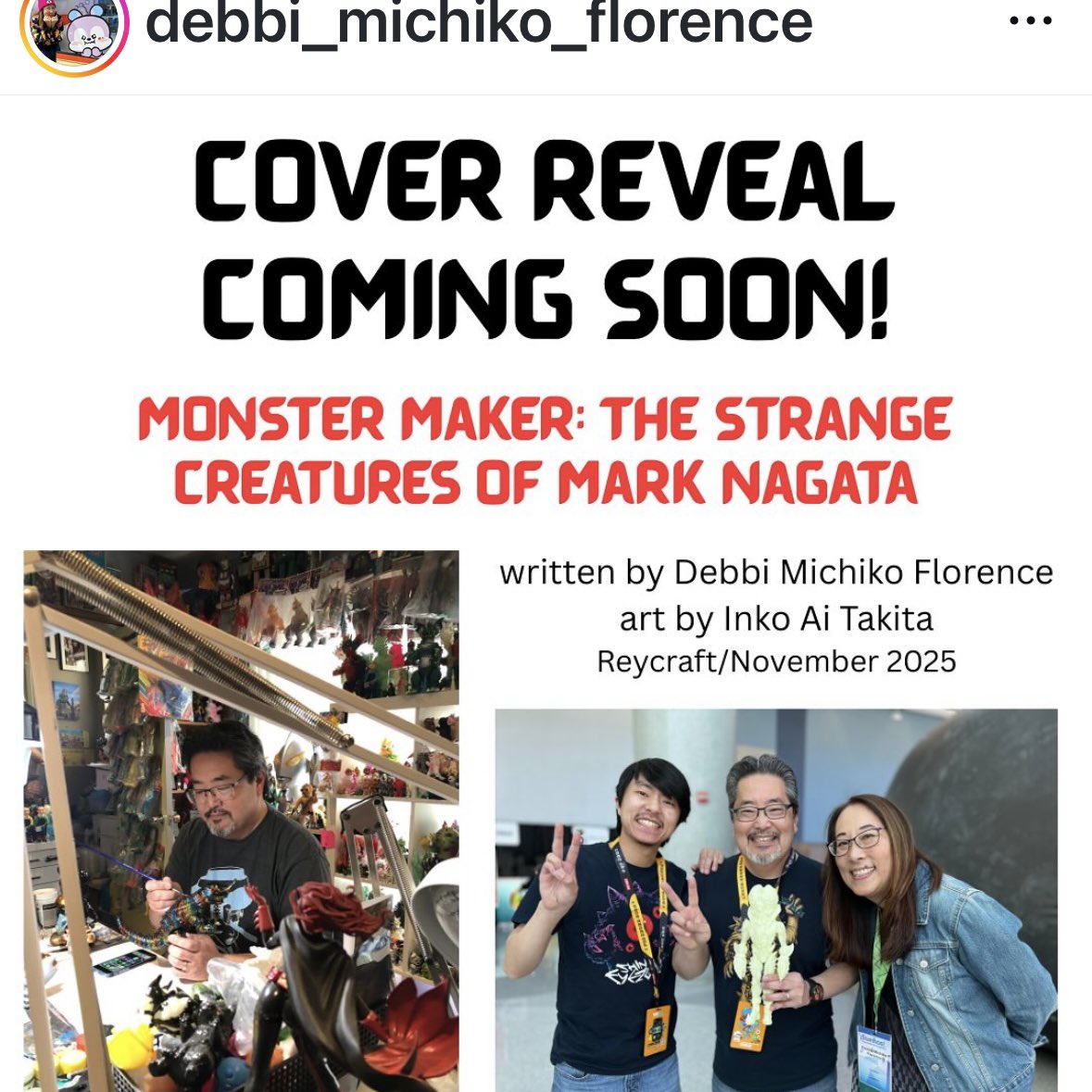 maxtoyco's tweet photo. Oh boy ! Excited !! after years in the making this news via @debbi_michiko_florence Cover reveal next week ! Stay tuned ! To be published by @reycraftbooks 🎉🦖 #marknagata #monstermaker #kaiju #monster #debbimichikoflorence #japanesetoy #kaijuvsheroes https://t.co/yMcJ25qzOz