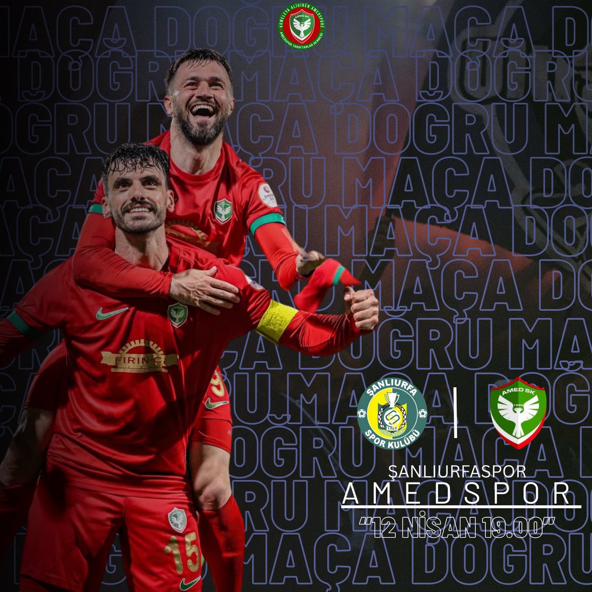amedspordernek's tweet photo. 📢 Maça Doğru
🆚 Şanlıurfaspor
🗓️ 12 Mart Cumartesi
⏱ 19:00 
🏟 11 Nisan Stadyumu https://t.co/BMA3PSwFjo