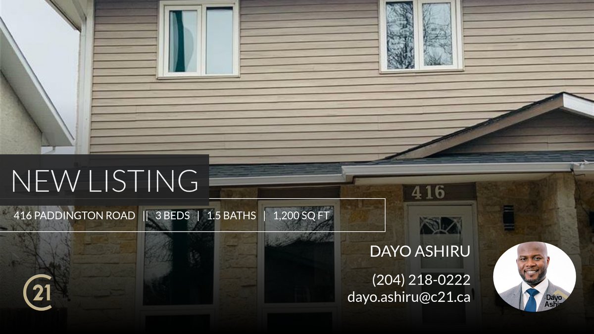 TeamAshiru's tweet photo. 📍 New Listing 📍 Take a look at this fantastic new property that just hit the market located at 416 Paddington Road in Winnipeg listed at $299,999.00. Reach out here or at (204) 218-0222 for more information

Ashiru&amp;Associates | C... https://t.co/cfUhWytH3F https://t.co/LpPCUVBvr8