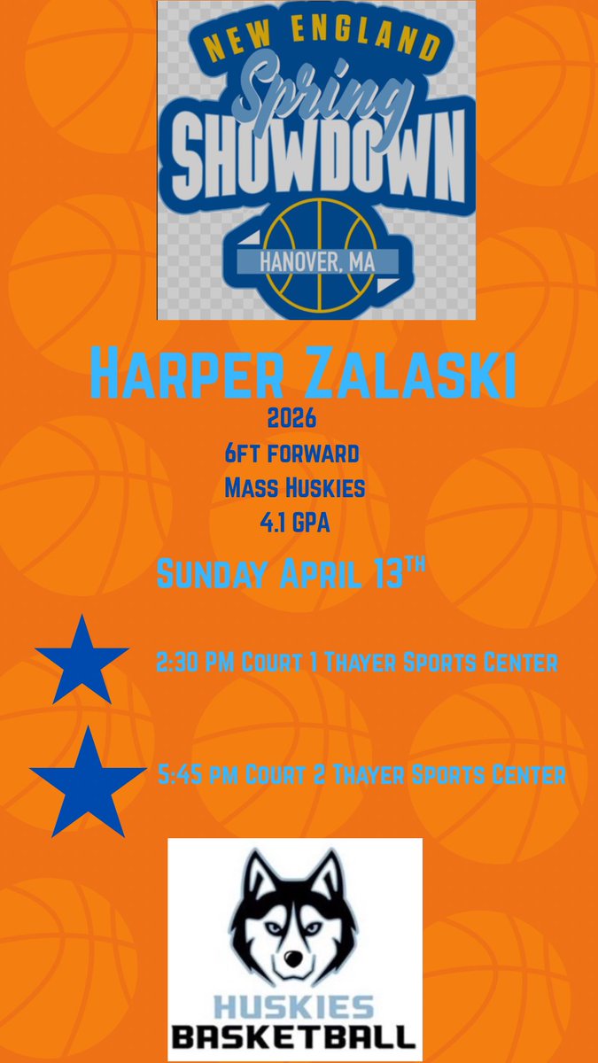 Harper Zalaski (@harperzalaski2) on Twitter photo Beyond excited for my first tournament with my <a href="/MAHuskies/">MA_Huskies</a> teammates. Come catch us at the <a href="/SelectEventsBB/">Select Events Basketball</a> New England Spring Showdown.
<a href="/coachchekim1/">Che</a> Beyond excited for my first tournament with my <a href="/MAHuskies/">MA_Huskies</a> teammates. Come catch us at the <a href="/SelectEventsBB/">Select Events Basketball</a> New England Spring Showdown.
<a href="/coachchekim1/">Che</a>
