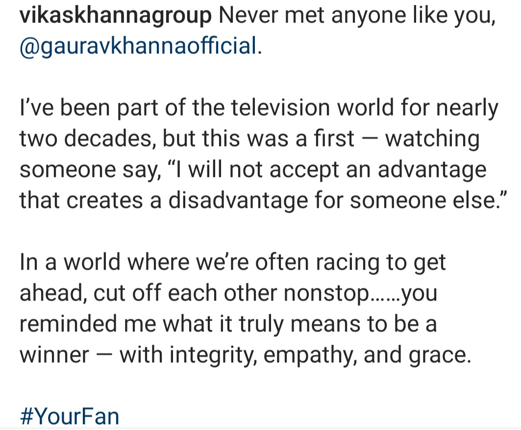 gkloverdeewani9's tweet photo. His Caption so sweet, speechless. And the last hastag. #Yourfan touched my heart. Vikas khanna win every gk fan heart. #GauravKhanna #ChefGaurav #ZiddiGaurav #CelebrityMasterChef #gauravwincmc #gauravkegarvfans love you @iamgauravkhanna ji https://t.co/6kfjF0bRp3