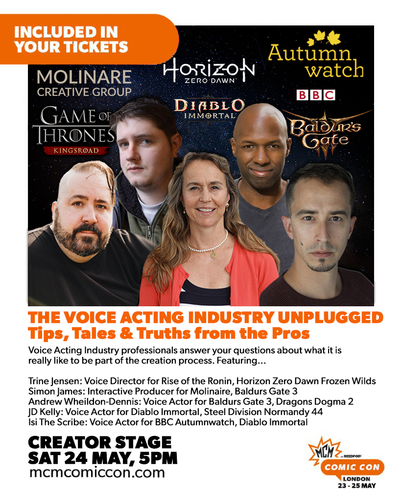 Jd_kelly's tweet photo. Looking forward to this panel at @MCMComicCon #LondonComicCon this year! Sat 24th of May!
On stage with @TrineCJensen @IsitheScribe #AndrewWheildonDennis & #SimonJames , a bounty of knowledge on #VoiceActing & #Gaming Industry, answering questions!
https://t.co/6wIoIkyXQx https://t.co/0Mtn40fIqz