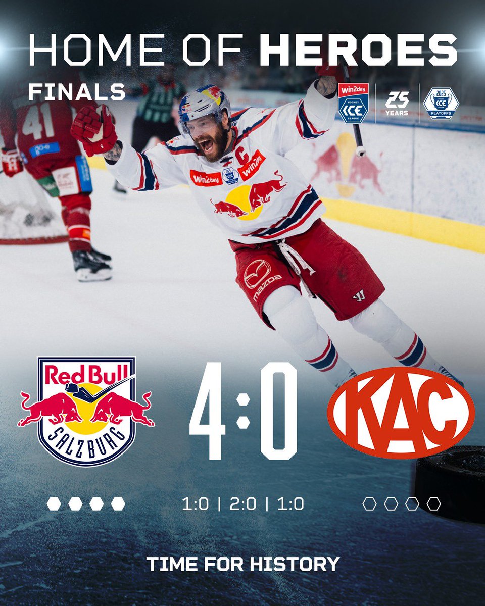 EC Red Bull Salzburg have been crowned champions of the 2024/25 win2day ICE Hockey League campaign. In the 25th season since the league was newly-founded, the Red Bulls have lifted the Karl Nedwed Trophy for the 10th time in total - and for the 4th time in a row.

#HomeOfHeroes