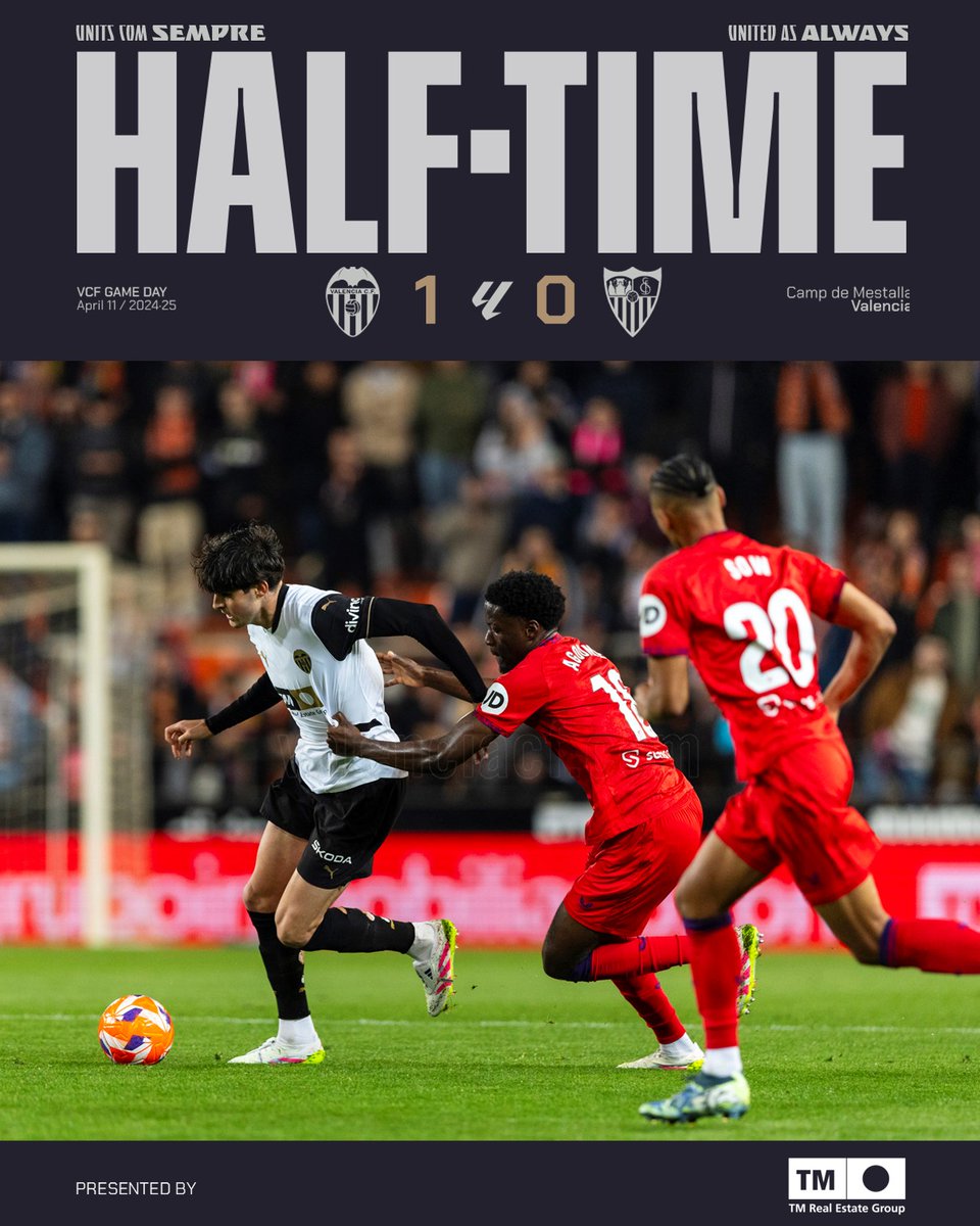 valenciacf's tweet photo. #ValenciaSevillaFC

⚽ 1-0 | FINAL DE LA PRIMERA PARTE

#ADNVCF https://t.co/DMxpNH11Gy