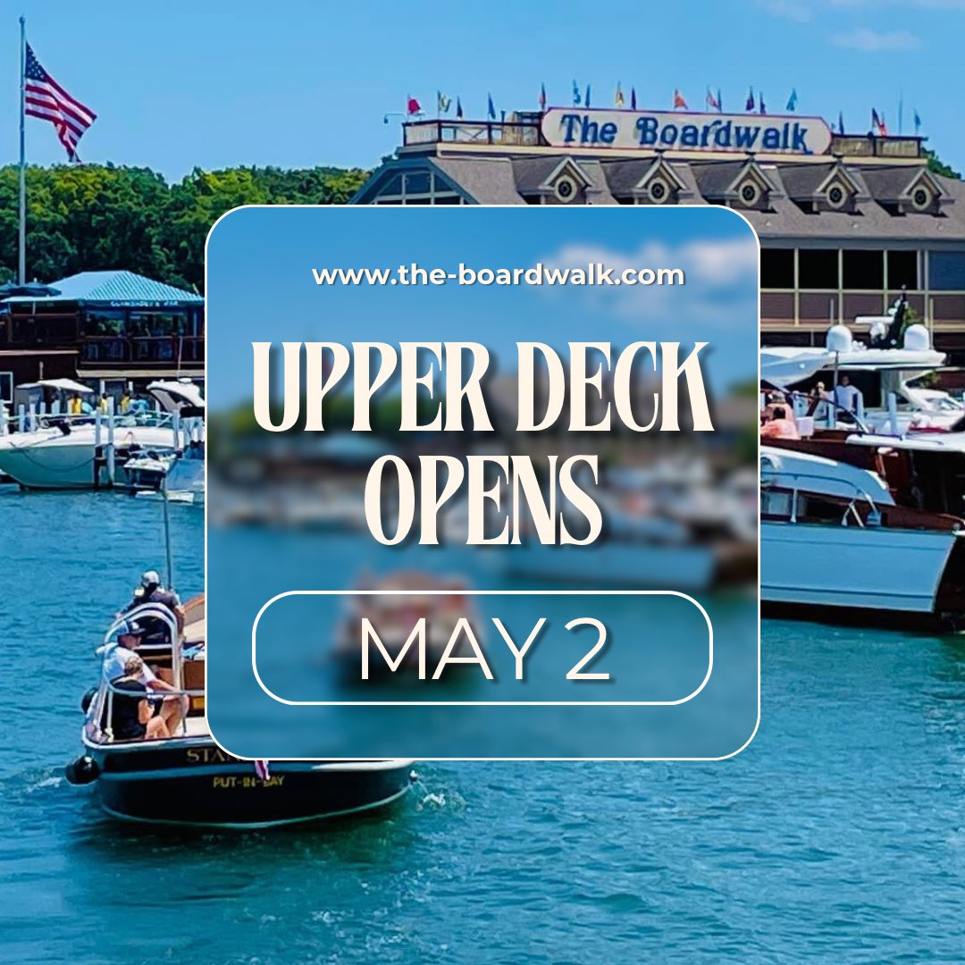 Boardwalkpib's tweet photo. The wait is almost over… The Upper Deck opens for the 2025 season on May 2!
We can’t wait to welcome you back with sunshine, Lake Erie  views, and a bowl of The Boardwalk’s famous Lobster Bisque! 🦞 ☀️ #FamilyOwned #PutinBay #LakeErie #Summer2025 #GettheBisque #PIB https://t.co/WPfAL7ulY6