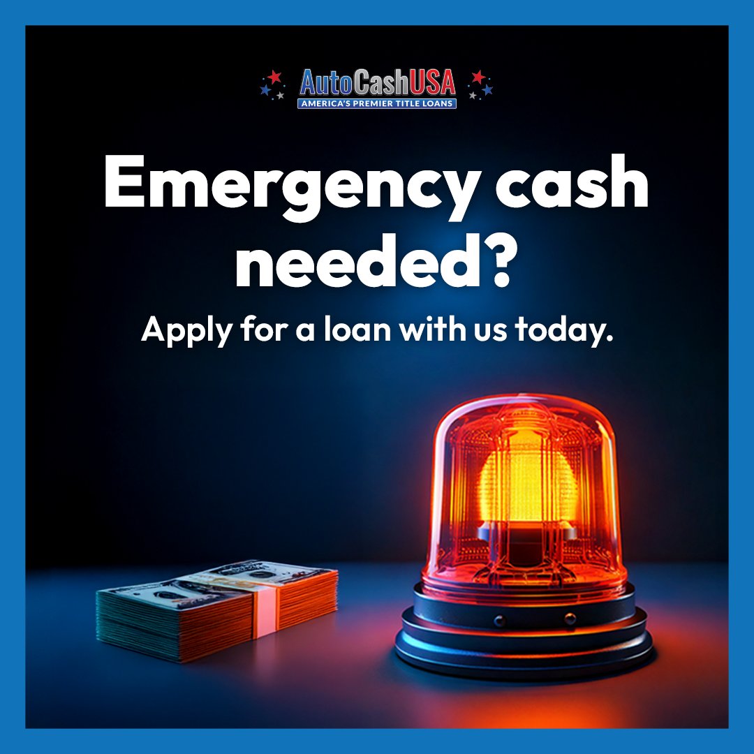 AutocashU's tweet photo. Auto Cash USA is your trusted solution for emergency cash! 💸 Get money now for medical expenses, home repairs, or vehicle maintenance today or the next business day! 🏥🔧🚗

Reach out to us today: https://t.co/bgOakRT4ta

#EmergencyCash #FastMoney #FastCash #Money #AutoCashUSA https://t.co/fo2p7x8Chl
