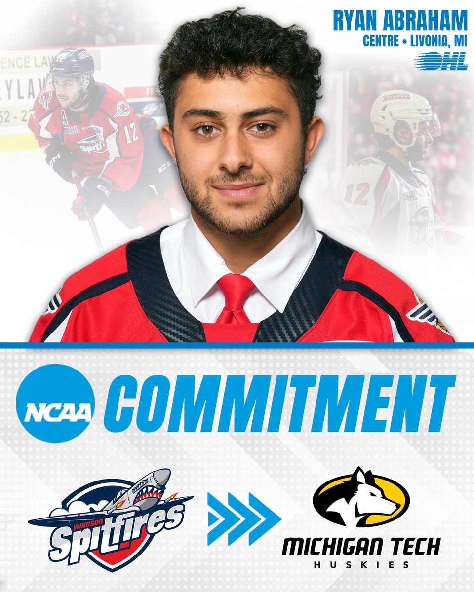 Overage <a href="/SpitsHockey/">X - Windsor Spitfires</a> forward Ryan Abraham, a former first round #OHLDraft pick, has committed to the Michigan Tech Huskies (<a href="/mtuhky/">Michigan Tech Hockey</a>) men's hockey program for the 2025-26 season.

DETAILS 📰: tinyurl.com/ntj5jh72