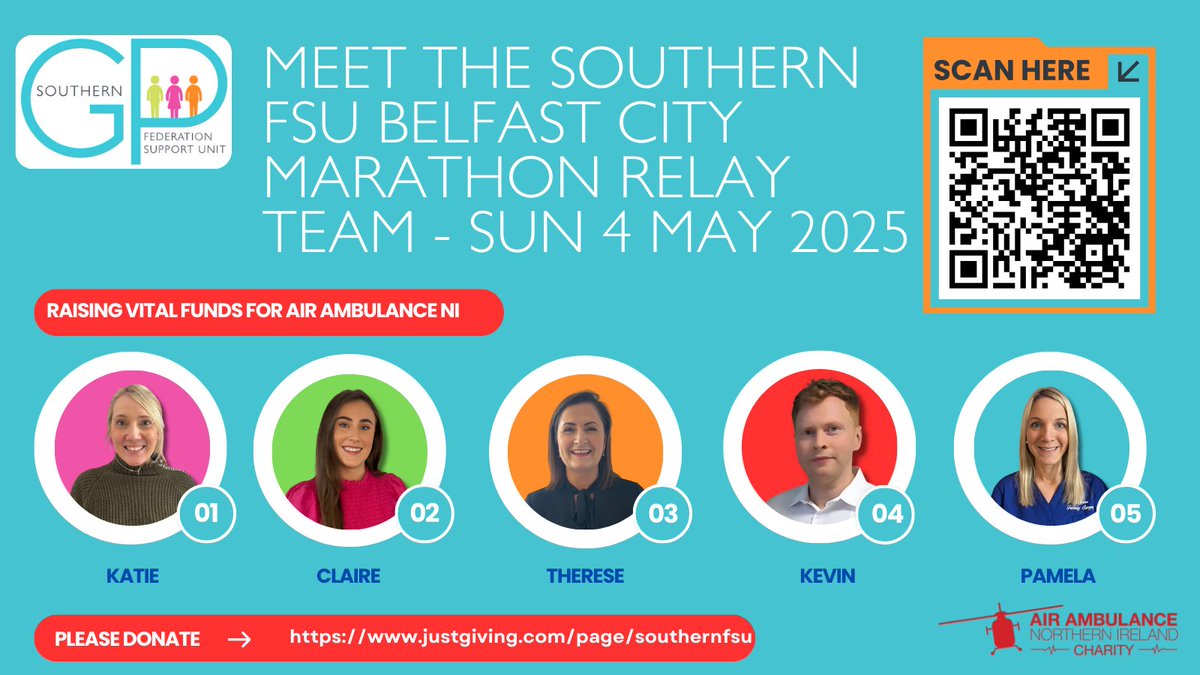 southern_fsu's tweet photo. ‍🏃‍♀️‍Belfast City Marathon - Meet the Team! 🏃‍♂️
Say hello to the @southern_fsu Belfast City Marathon Relay Team, who will be taking on the challenge on Sunday 4 May, to raise vital funds for @AirAmbulanceNI.
Please show your support by donating here ➡️ https://t.co/IC9hCtmGKD
#BelfastCityMarathon #AirAmbulanceNI #EmpoweringGP
@marathonbcm