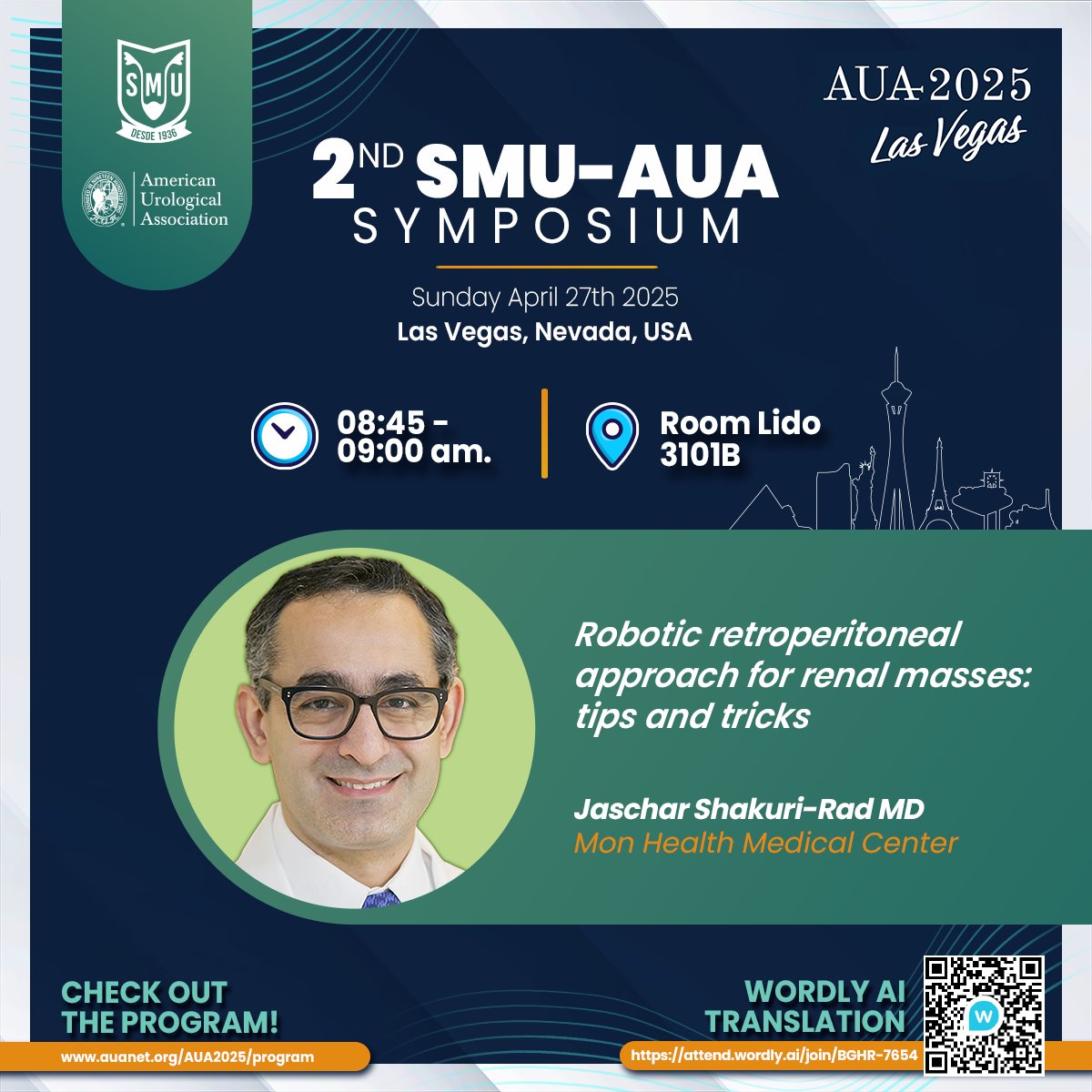 Un referente en urología llega al 2do. Simposio SMU-AUA. 🎤🔬 El Dr. Jaschar Shakuri - Rad nos compartirá sus valiosos tips y trucos. 📍 ¡Aprende de los mejores este 27 de abril en Las Vegas!

#AUA25 #SMU25 #UrologíaEnMovimiento