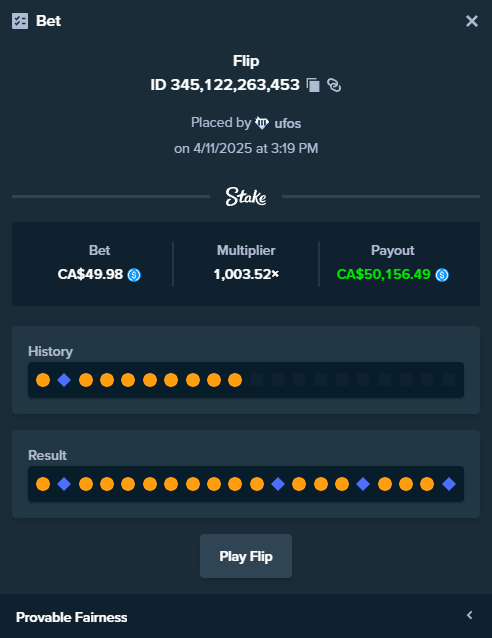 1003x ON FLIP. HOUSE GAMES ARE ON FIRE <a href="/Stake/">Stake.com</a>